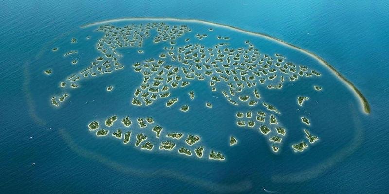 Aerial view of The World Islands archipelago off the coast of Dubai