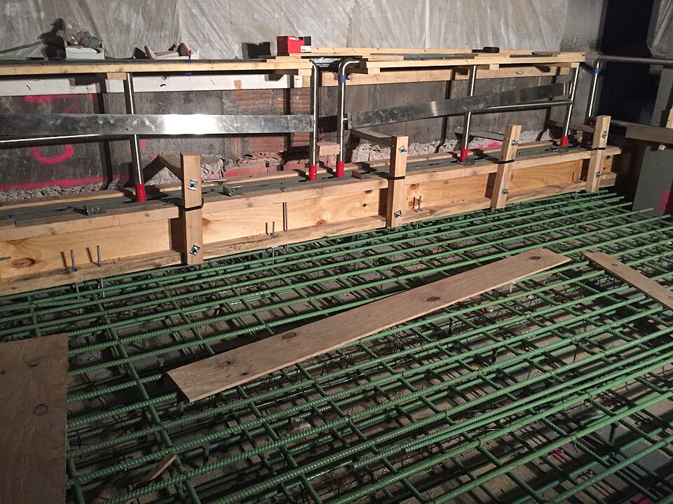 Rebar and formwork site preparation before a concrete pour